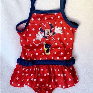Girls Minnie Mouse One-Piece Polka-Dot Swimsuit